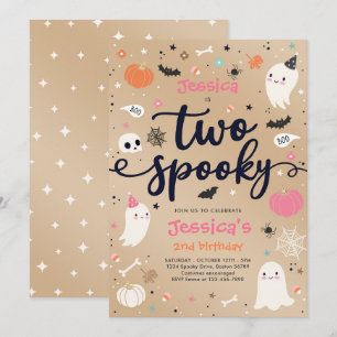 Två taloky Vintage Halloween Ghost 2:a födelsedage Inbjudningar