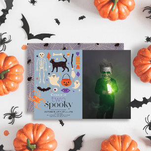 Två taoky Halloween Blue 2:a födelsedagsfoto Inbjudningar