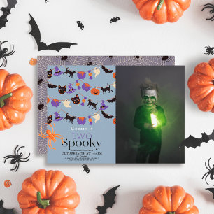 Två taoky Halloween Blue 2:a födelsedagsfoto Inbjudningar