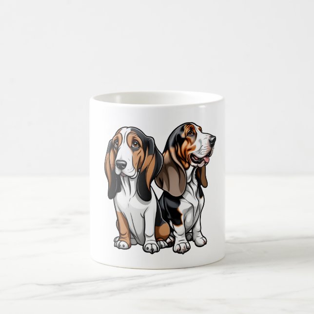 Två Tecknad Basset Hounds Kaffemugg (Center)
