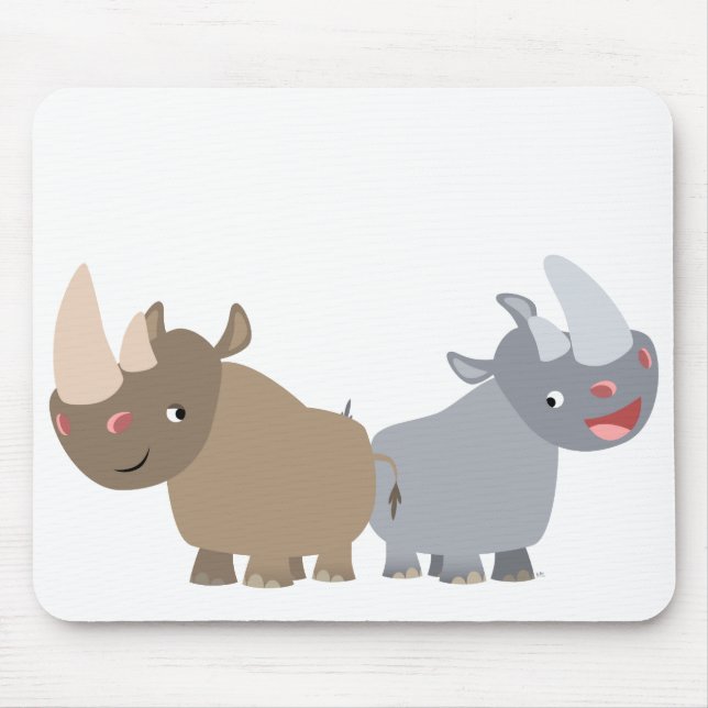 Två Tecknader Rhinos Mousepad Musmatta (Framsidan)