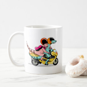 Två Tecknaders Rapktorer som rider en skotte. Kaffemugg
