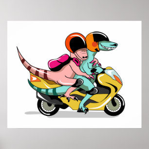 Två Tecknaders Rapktorer som rider en skotte. Poster