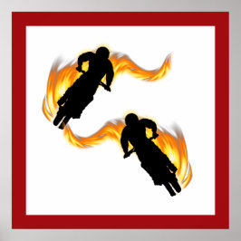 Två terrängmotorcyklar med flamma poster