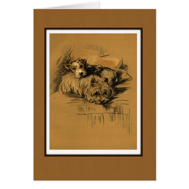 Två Terrier Hundar Cuddling Hälsningskort (Framsidan)
