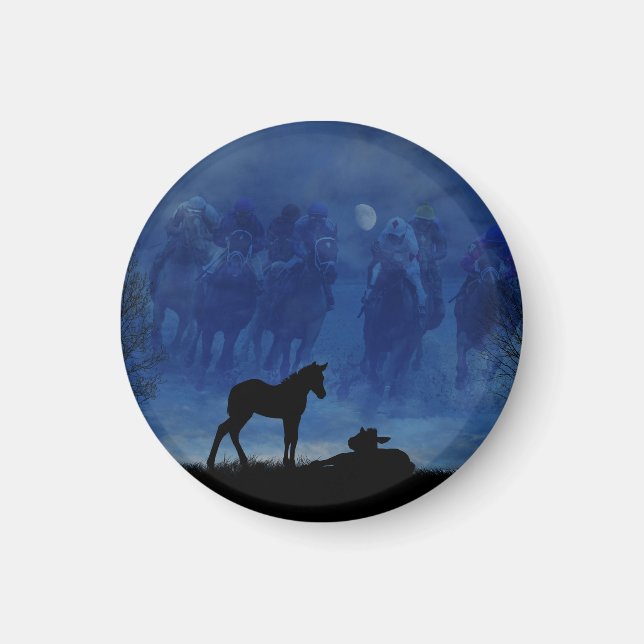 Två Thoroughavlade Racehorse Foals Magnet (Framsidan)