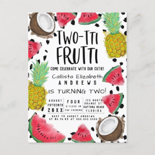 Två-ti Frutti Cute Fruit Watercolor 2:a födelsedag Inbjudan Vykort