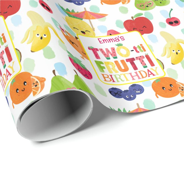 Två-ti Frutti Cutie Fruit 2:a födelsedagen Party Presentpapper (Rullad Hörn)