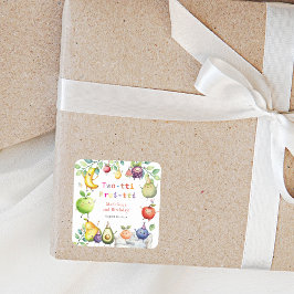 Två-ti Frutti Dancing Fruits 2:a födelsedagen Part Fyrkantigt Klistermärke