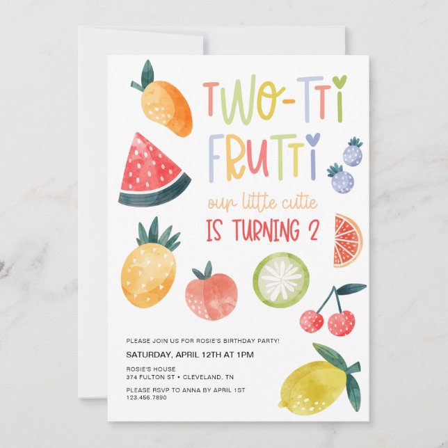 Två-ti Frutti Fruit Andra Födelsedagsfesten Inbjudningar (Framsida)