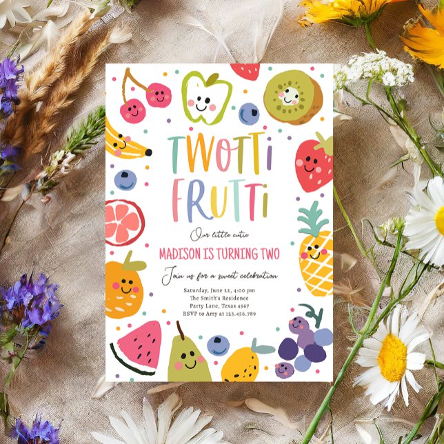 Två-ti Frutti Twotti Fruit Tropical 2nd Birthday Inbjudningar (Skapare uppladdad)