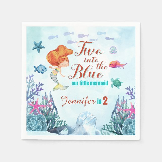 Två till Blue Orang Sjöjungfru Girls andra födelse Pappersservett (Framsidan)