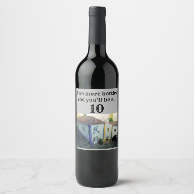 Två till flaskor och du blir tio! vinflaska etikett (Framsida)