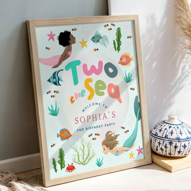 Två till havet sjöjungfru stänks välkomstskylt poster (Skapare uppladdad)