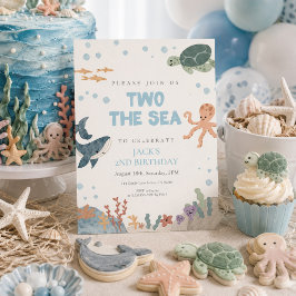 Två till havet Söt akvarell Blå Pojke 2-årsdag Inbjudningar