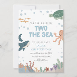 Två till havet Söt akvarell Blå Pojke 2-årsdag Inbjudningar