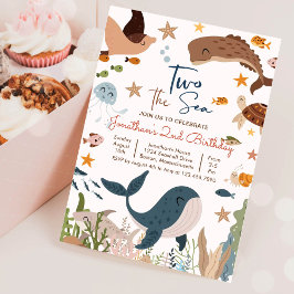 Två till havets valhajssköldpadda 2-års födelsedag inbjudningar