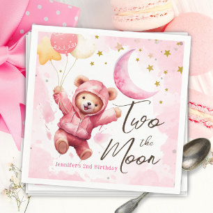 TVÅ TILL Måne Rosa Flicka 2:a födelsedagen Pappersservett