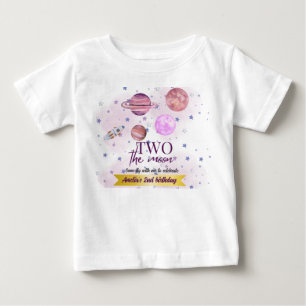 Två Till Månen 2:a Födelsedags Tjej Måne Stjärnor  T Shirt