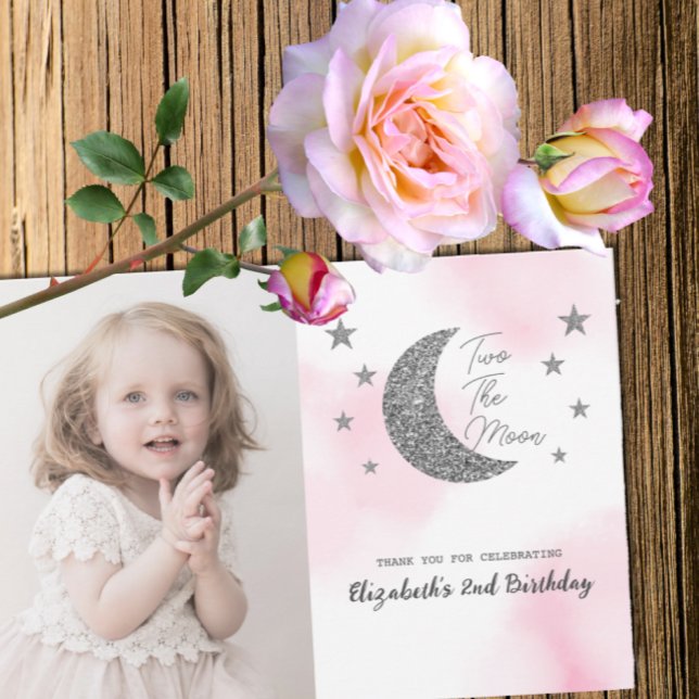 Två Till Månen 2-års Födelsedags Gratulationskort Tack Kort (Skapare uppladdad)