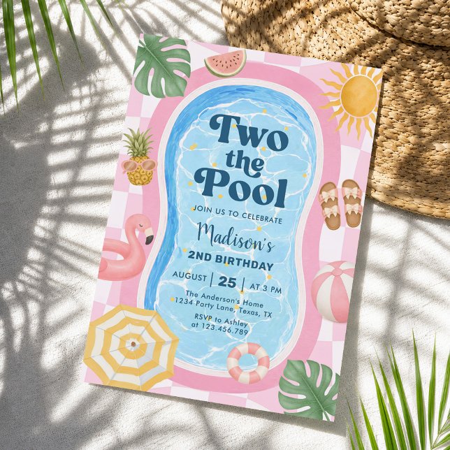 Två Till Pool Sommar Tjej 2-års Födelsedag Inbjudningar (Skapare uppladdad)