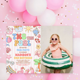 Två Till Poolen Sommar 2-års Födelsedags Pool Foto Inbjudningar