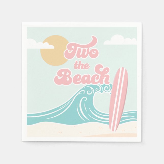 Två till stranden Rosa Surfstrand Födelsedag Pappersservett (Framsidan)