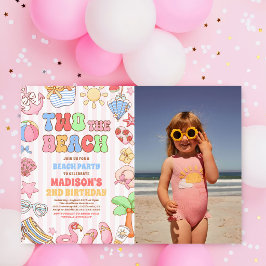 Två till stranden sommar 2-års födelsedagsfoto inbjudningar