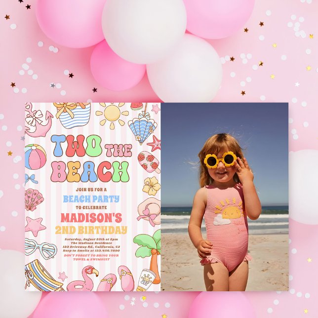 Två till stranden sommar 2-års födelsedagsfoto inbjudningar (Skapare uppladdad)