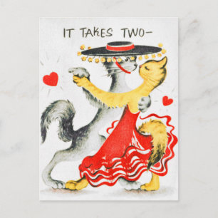 Två till Tango Cats Dancing Valentine Vykort