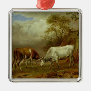 Två tjurar med låste Horns, 1653 Julgransprydnad Metall