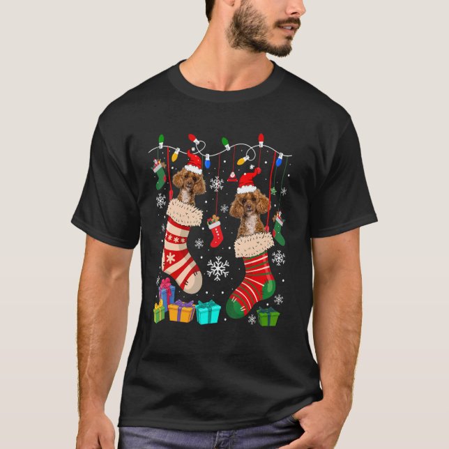 Två tomten Pudel Hundar i Hund i julklapp T Shirt (Framsida)