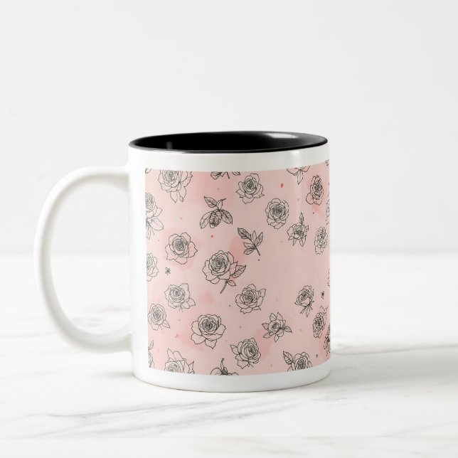 Två tonars blommigt kaffe mugg (Vänster)