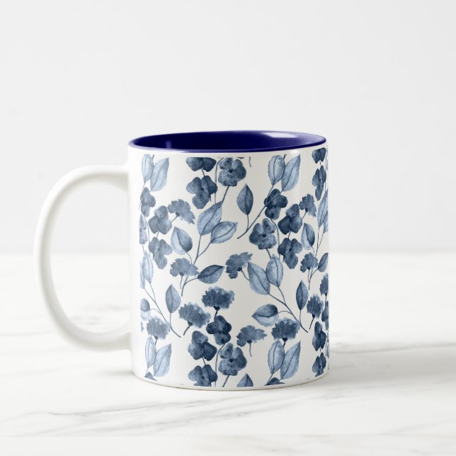 Två tonblå Denim Leafy Mugg (Vänster)