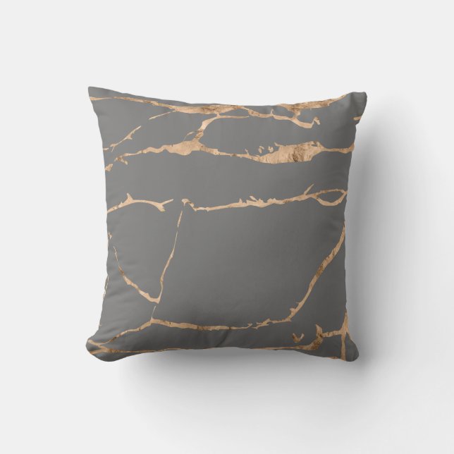 Två Tone Grått Modern Marble Gold Foil Gemstone Kudde (Framsida)