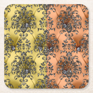 Två Tone Peach/Guld Silver Glitter Underlägg Papper Kvadrat