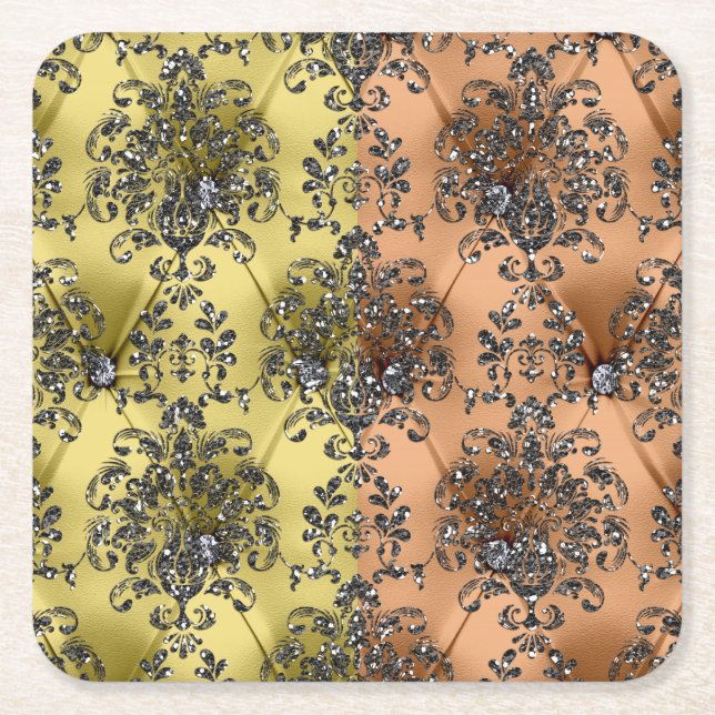 Två Tone Peach/Guld Silver Glitter Underlägg Papper Kvadrat (Framsidan)