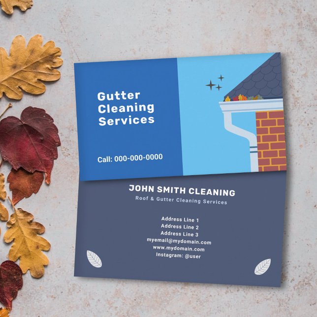 Två toners blå Gutter Städning-tjänster Visitkort (Two tones blue Gutter Cleaning Services Business Card)