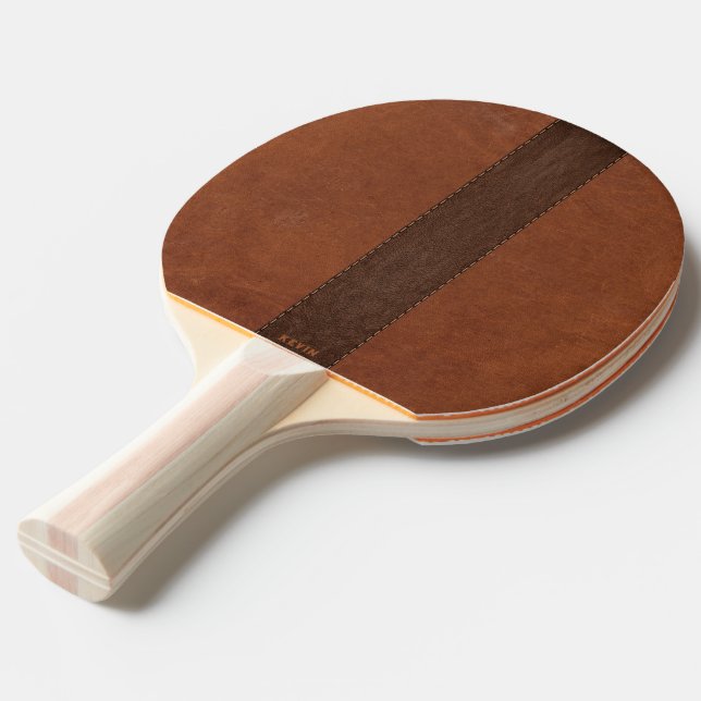 Två Tones Brown Leather Struktur Monogram Pingisracket (Ryggvinkel)