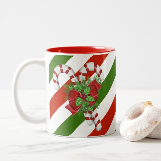 Två-tonkaffe Mugg i Candy cane-strimlad jul (Med munk)