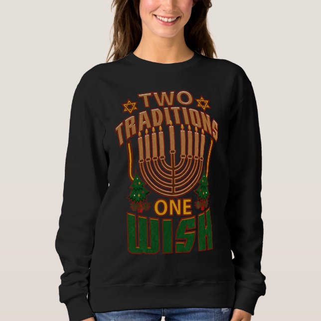 Två traditioner en önskar Hanukkah judisk T Shirt (Framsida)