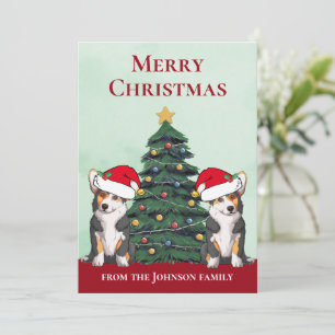 Två tricolor Corgi Hundar Cute Anpassningsbar jul Julkort