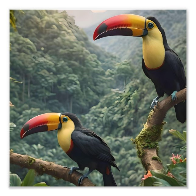 Två tropiska Toucanfåglar. Fototryck (Framsidan)