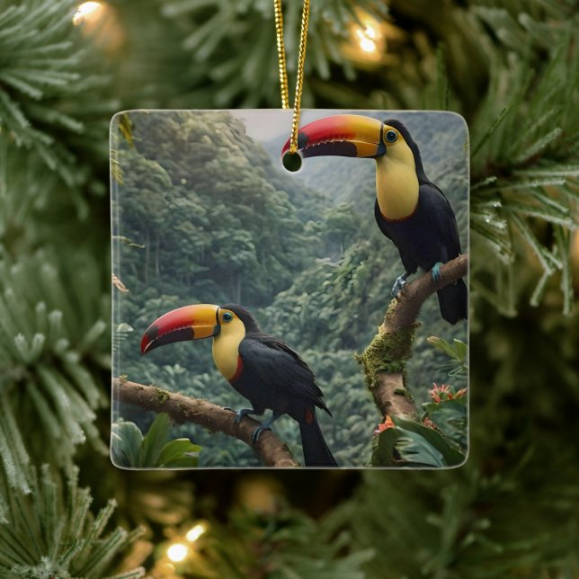Två tropiska Toucanfåglar. Julgransprydnad Keramik (Träd)