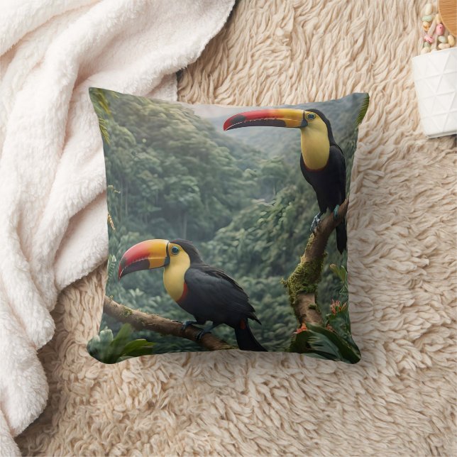 Två tropiska Toucanfåglar. Kudde (Filt)