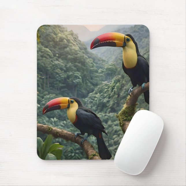 Två tropiska Toucanfåglar. Musmatta (Med mus)