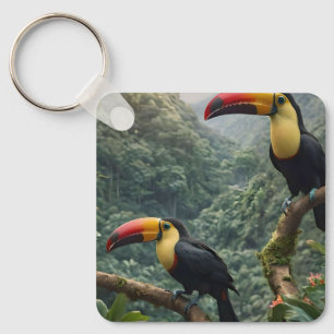 Två tropiska Toucanfåglar. Nyckelring