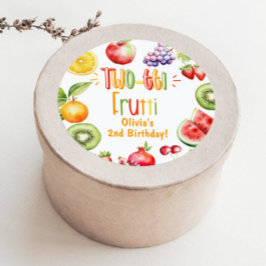 Två-tti frutti flicka 2-års födelsedagsfest runt klistermärke