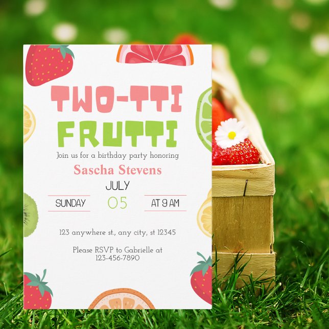 Två-tti Frutti Födelsedagskort Inbjudan Vykort (Skapare uppladdad)