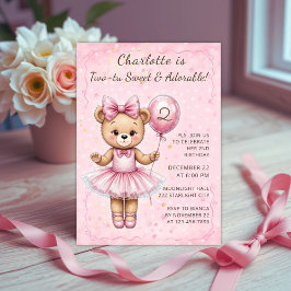 Två-Tu Sweet Coquette Ballerina Bear Birthday Inbjudningar
